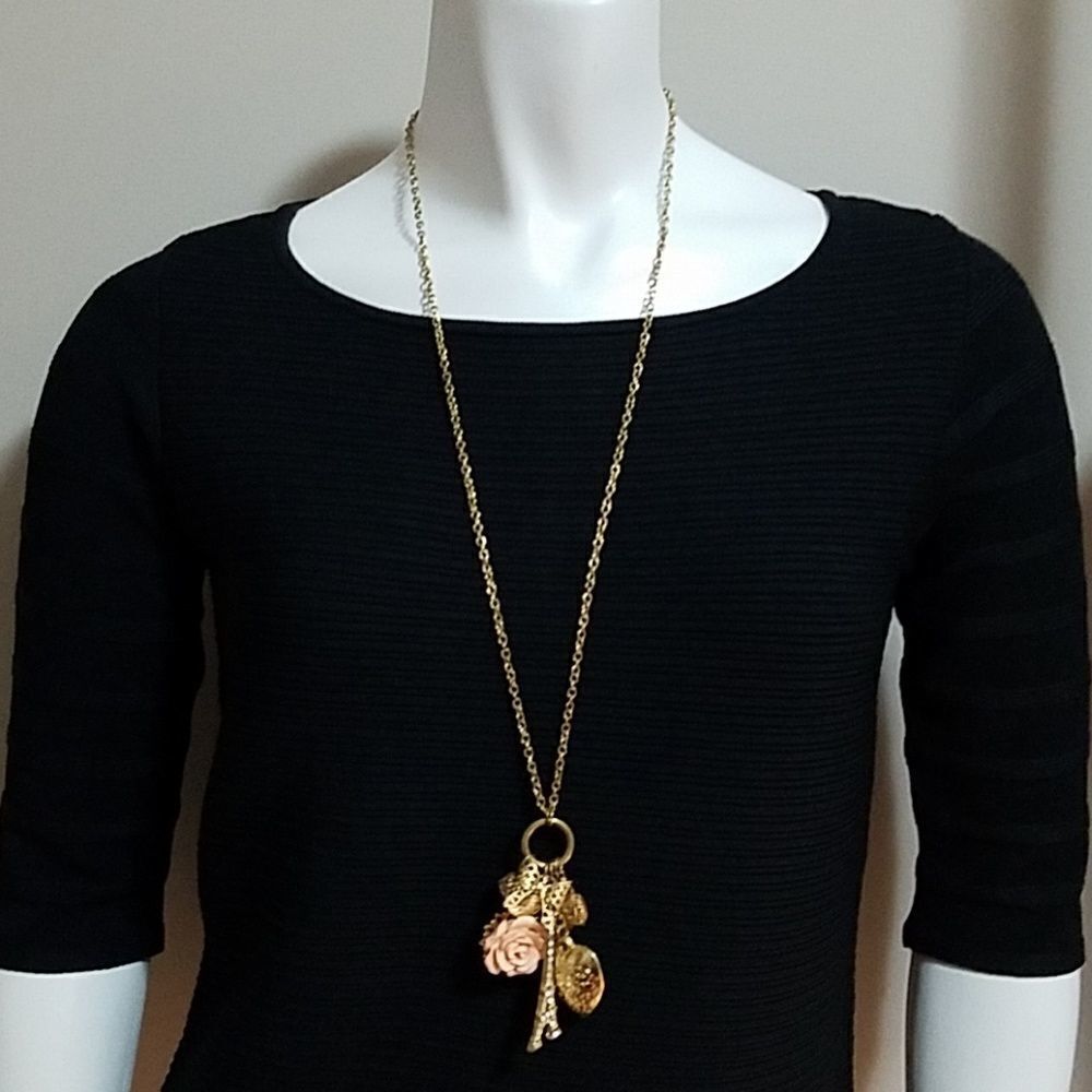 Etc! Gold Tone Eiffel Tower & Hearr Necklace